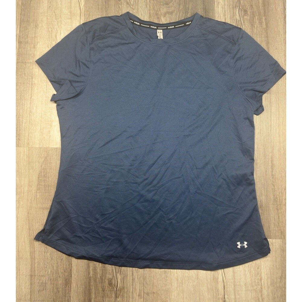 Under Armor Run Fitted Heatgear Mens Size XL Solid Blue Stretch CrewNeck T-Shirt
